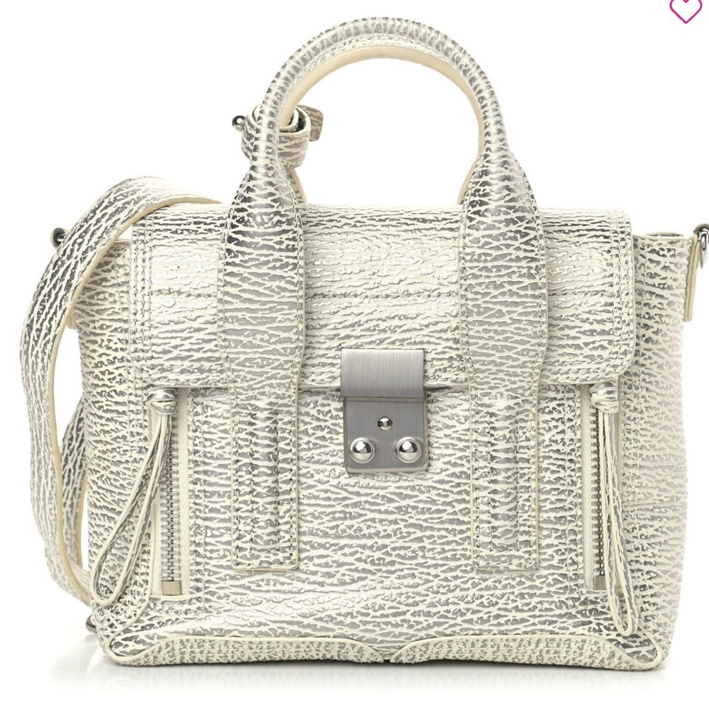 3.1 Phillip Lim Textured Calfskin Big Pashli Satchel Gold White Bag